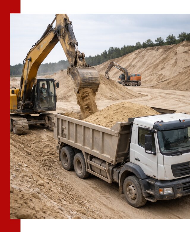 Доставка карьерного песка с самосвалами и разгрузкой в Тюмени