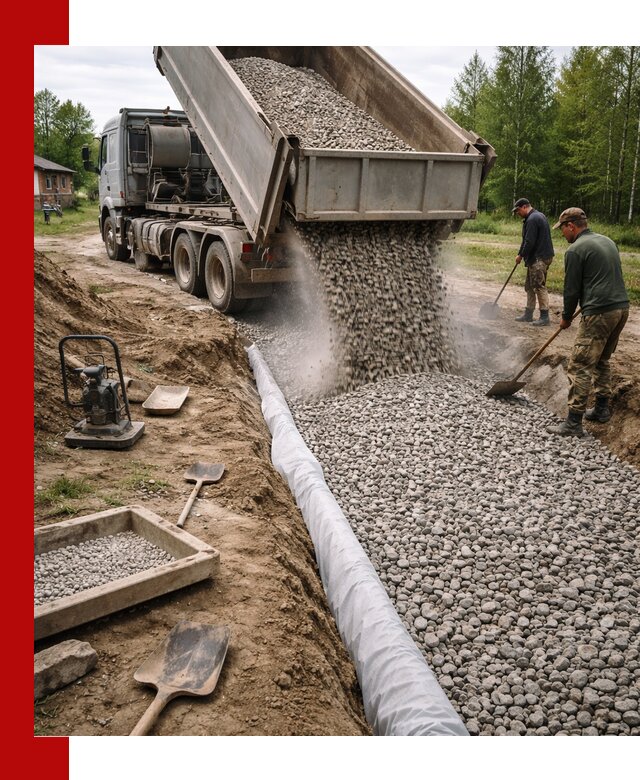 Гравий для дренажа с доставкой в Тюмени качественный и недорогой