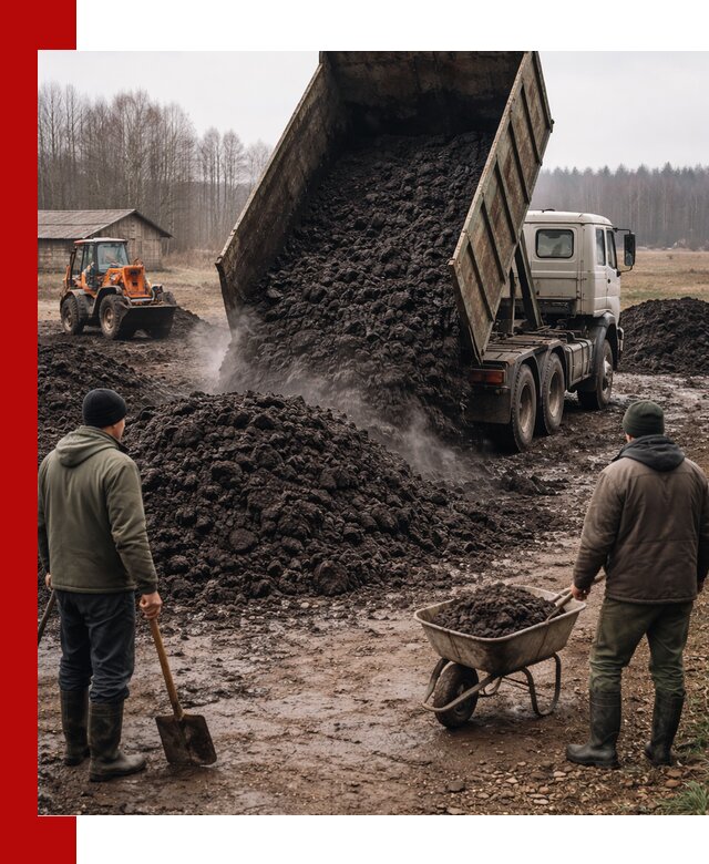 Доставка низинного торфа с разгрузкой и доставкой в Тюмени