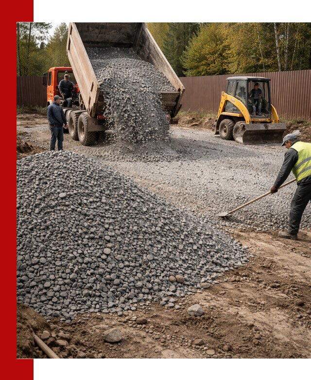 Отсыпка участка щебнем с доставкой и уплотнением в Тюмени