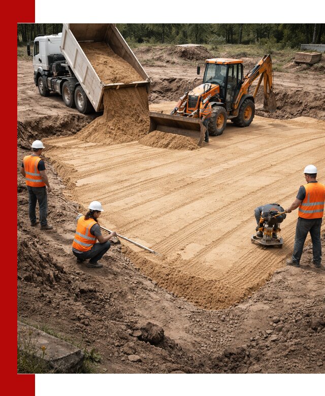 Устройство песчаной подушки для фундаментов и дорог в Тюмени